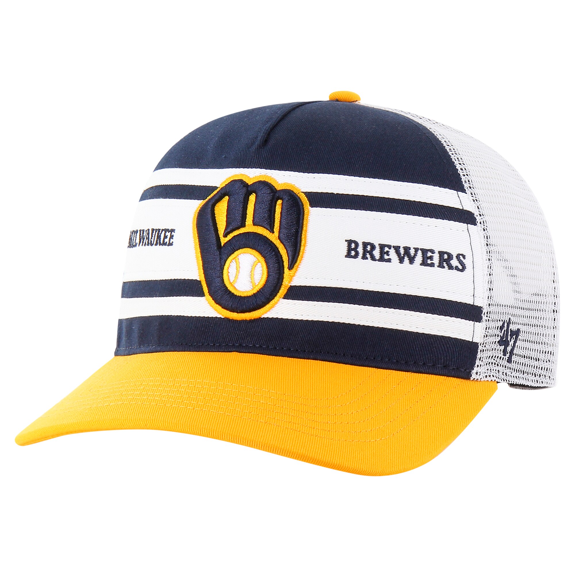 mens milwaukee brewers 47 navy gridiron super stripe relaxed trucker hitch adjustable hat | Milwaukee Brewers Hats MLB Hats & Jerseys Collection