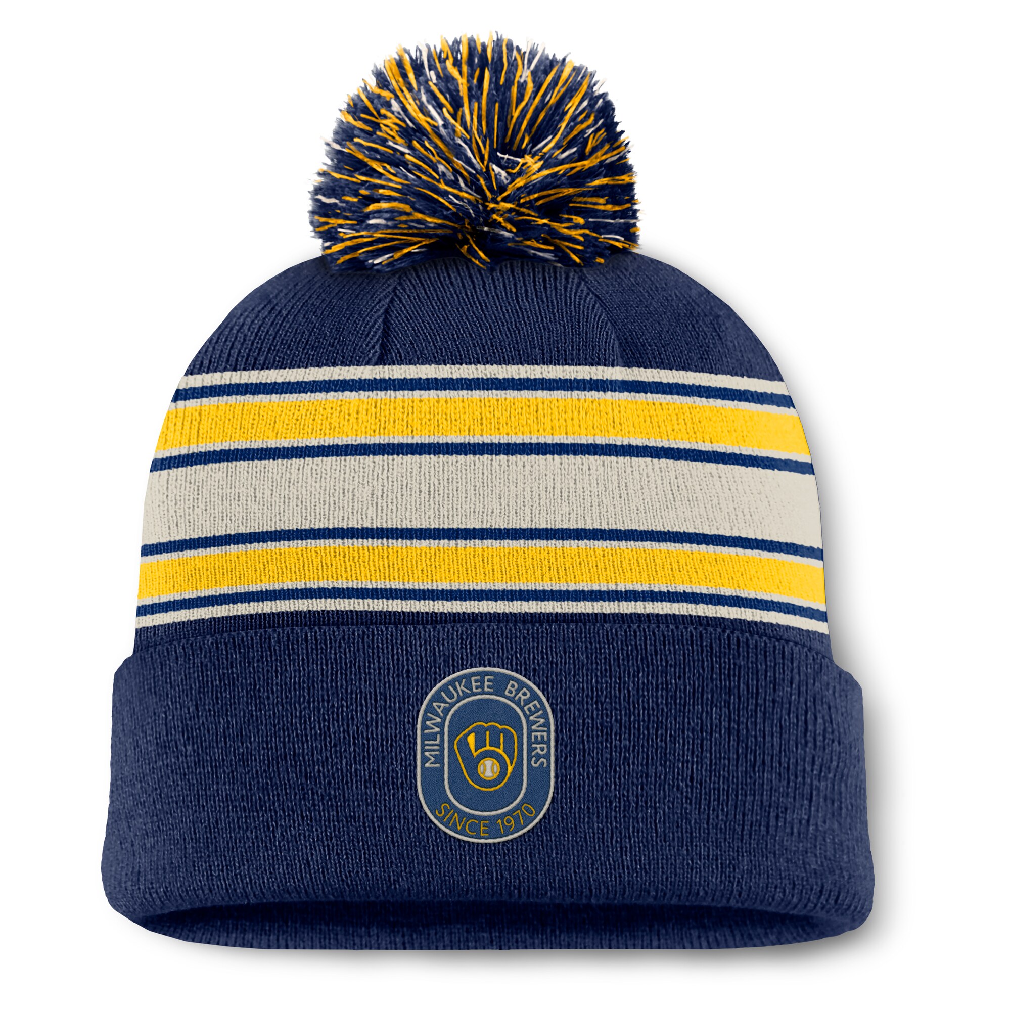 mens milwaukee brewers fanatics navy fundamental patch cuffed knit hat with pom | Milwaukee Brewers Hats MLB Hats & Jerseys Collection