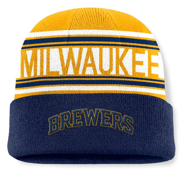 mens milwaukee brewers fanatics navy fundamental team stripe cuffed knit hat | Milwaukee Brewers Hats MLB Hats & Jerseys Collection
