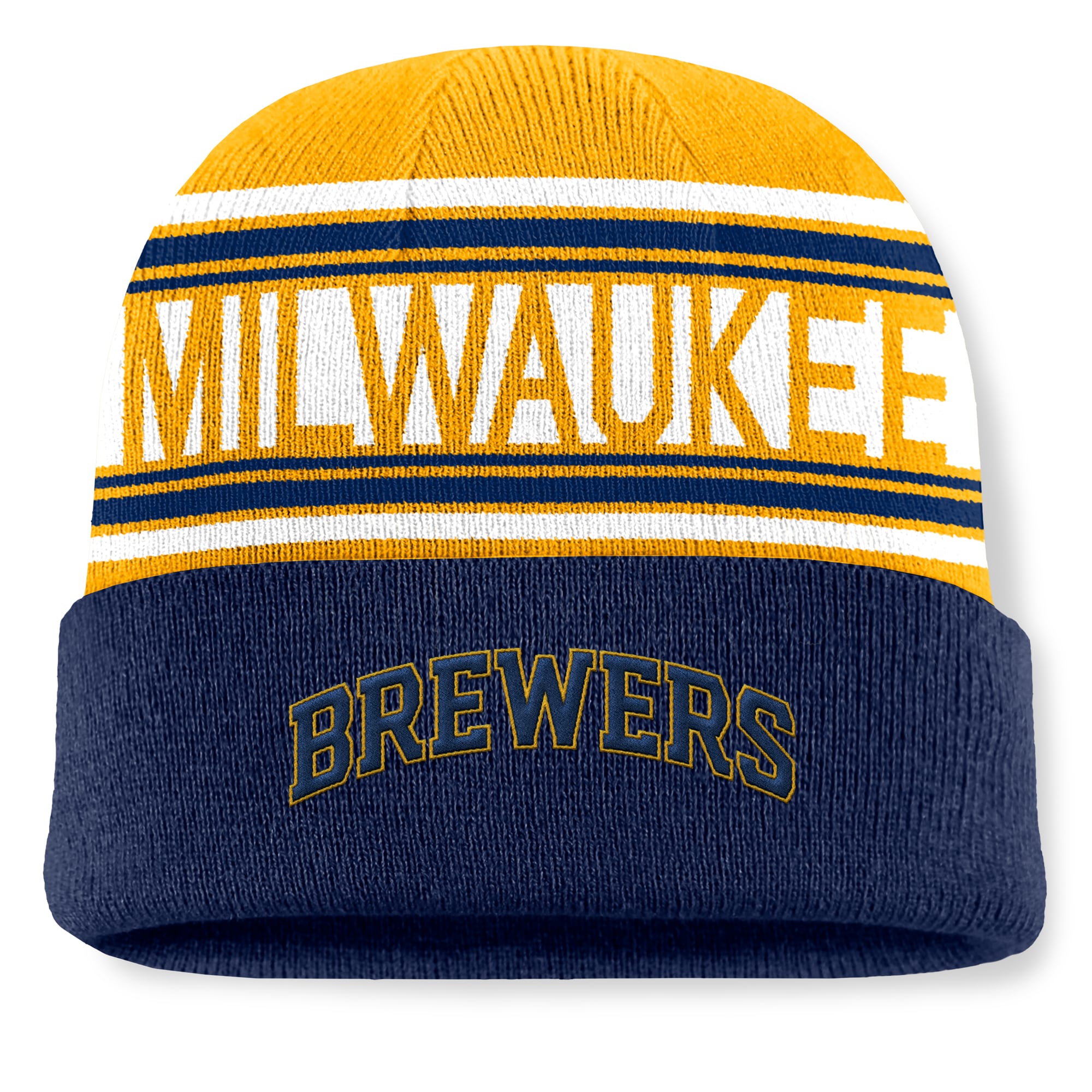 mens milwaukee brewers fanatics navy fundamental team stripe cuffed knit hat | Milwaukee Brewers Hats MLB Hats & Jerseys Collection