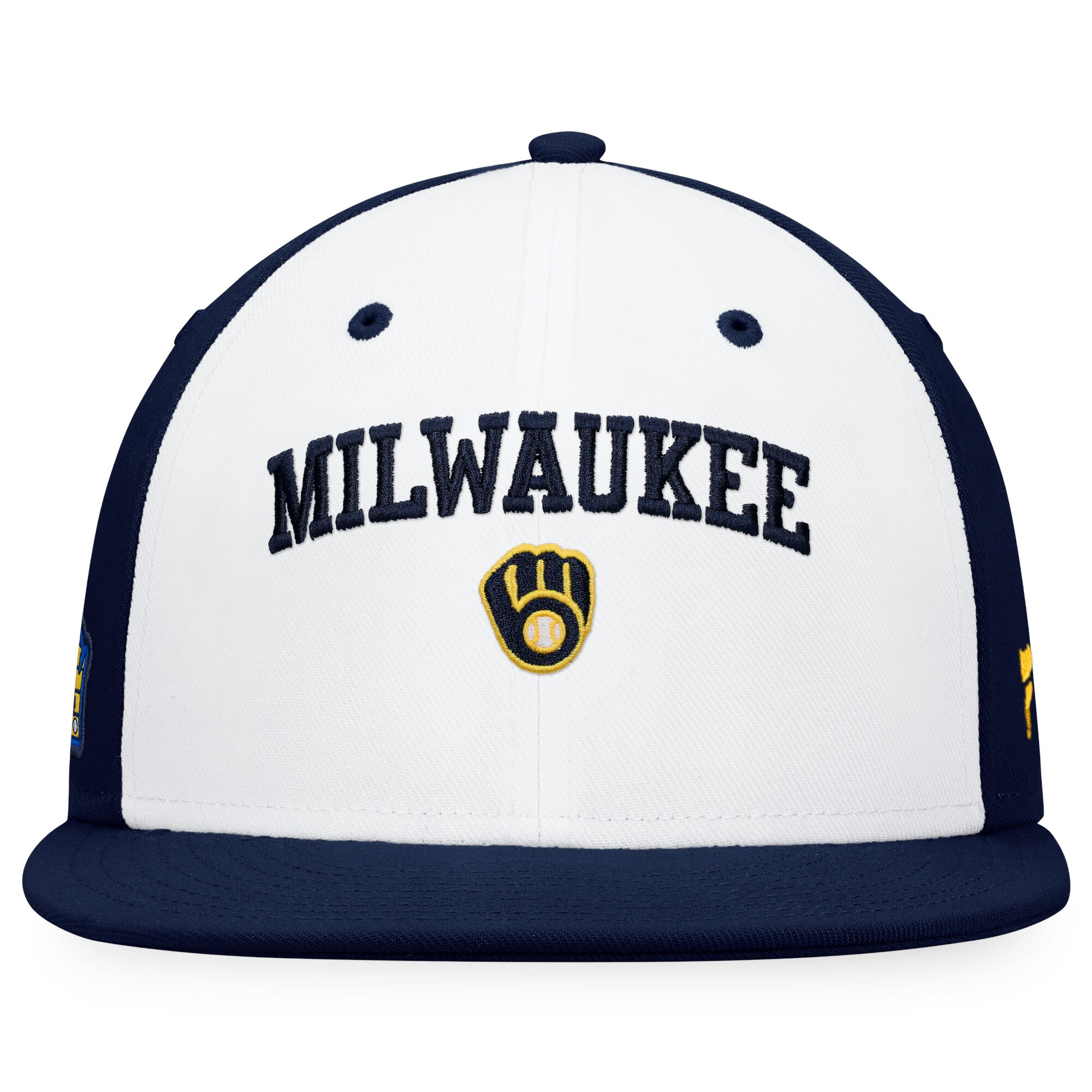 mens milwaukee brewers fanatics whitenavy iconic color blocked fitted hat | Milwaukee Brewers Hats MLB Hats & Jerseys Collection