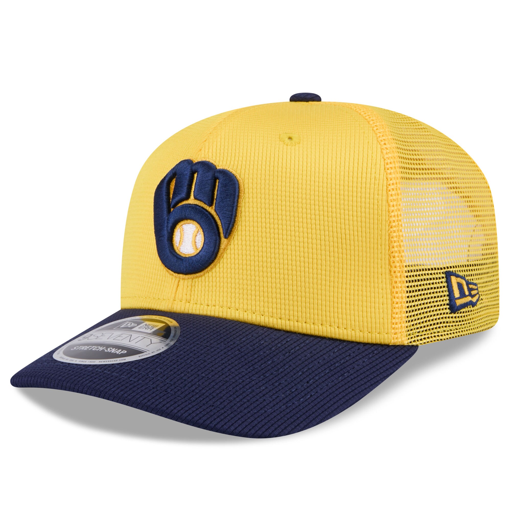 mens milwaukee brewers new era goldnavy 2025 spring training 9seventy stretch-snap trucker hat | Milwaukee Brewers Hats MLB Hats & Jerseys Collection