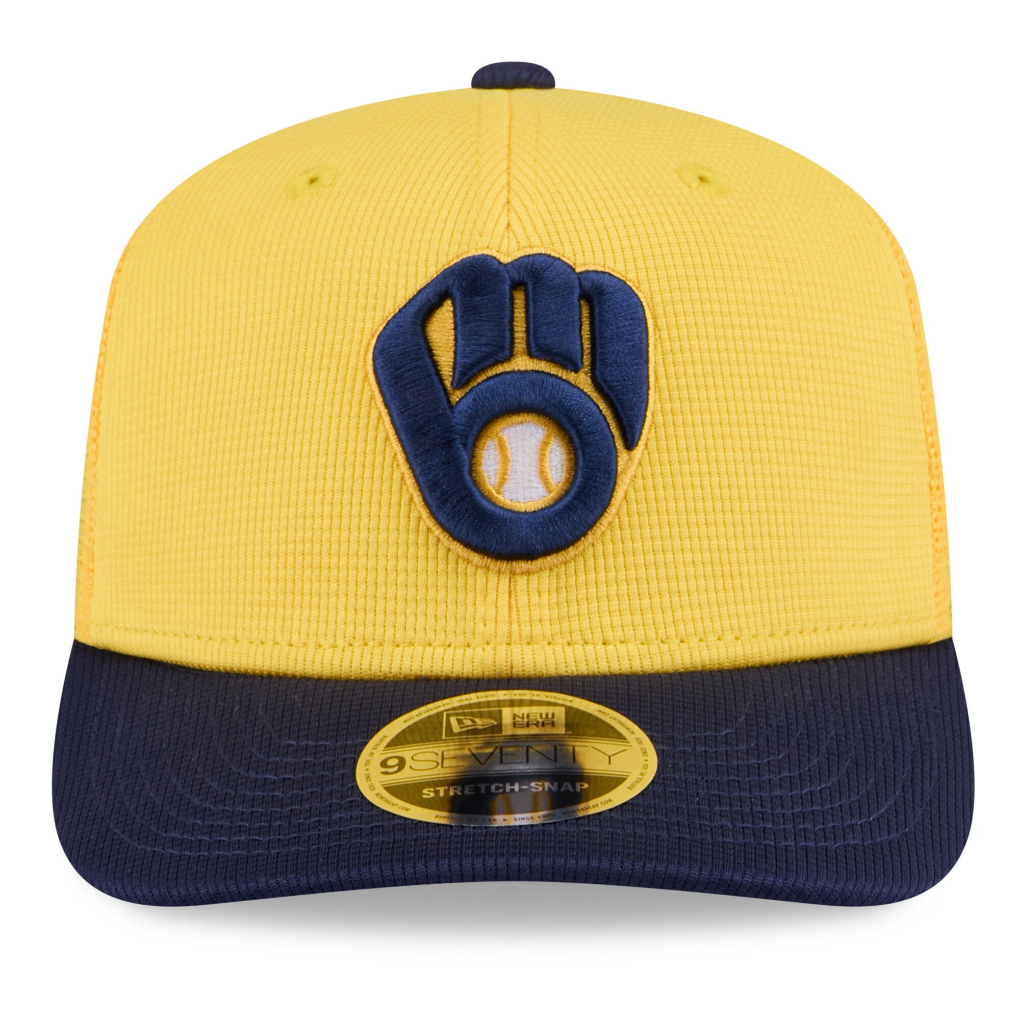mens milwaukee brewers new era goldnavy 2025 spring training 9seventy stretch-snap trucker hat | Milwaukee Brewers Hats MLB Hats & Jerseys Collection