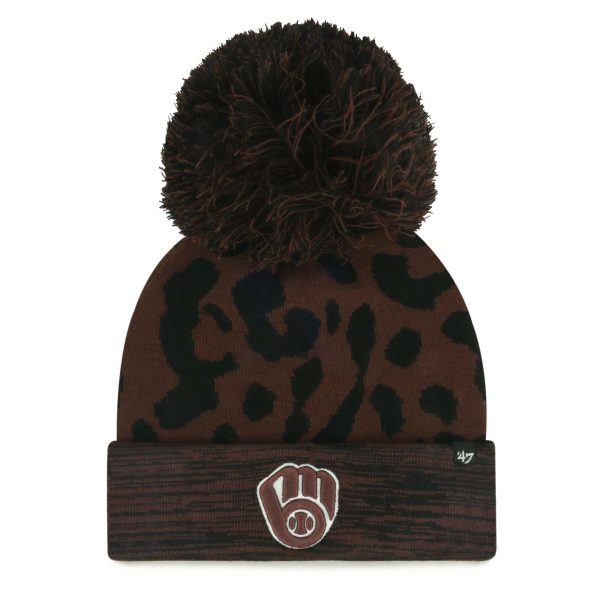 womens milwaukee brewers 47 brown rosette cuffed knit hat with pom | Milwaukee Brewers Hats MLB Hats & Jerseys Collection