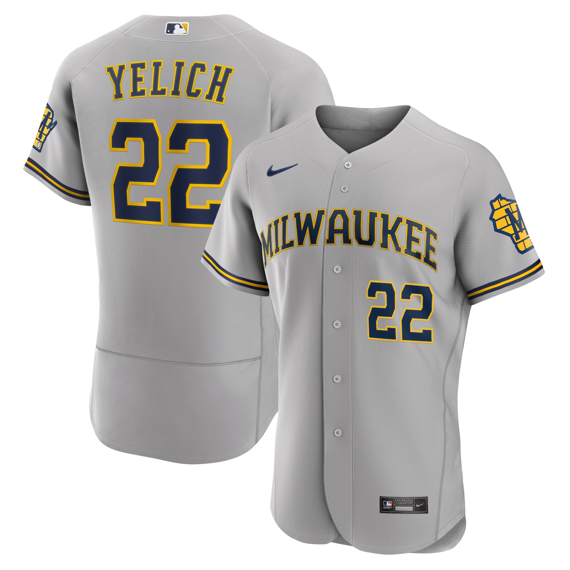 mens milwaukee brewers christian yelich nike gray road authentic player logo jersey | Milwaukee Brewers Hats MLB Hats & Jerseys Collection