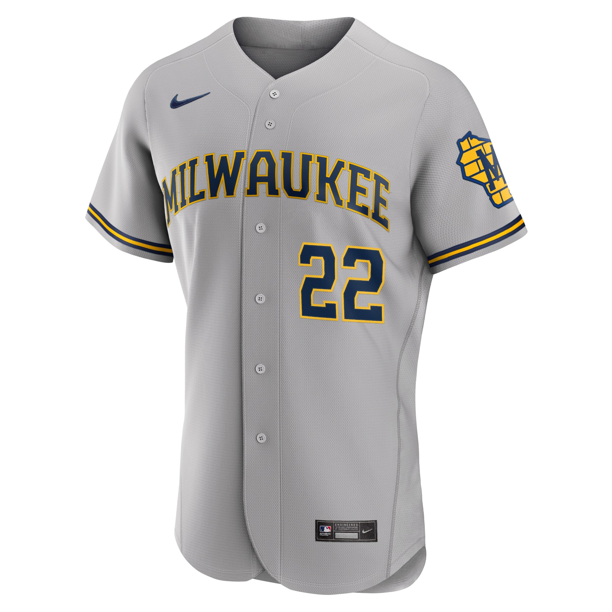 mens milwaukee brewers christian yelich nike gray road authentic player logo jersey | Milwaukee Brewers Hats MLB Hats & Jerseys Collection