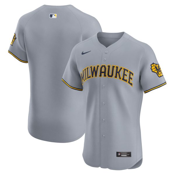mens milwaukee brewers nike gray road vapor premier elite patch jersey | Milwaukee Brewers Hats MLB Hats & Jerseys Collection