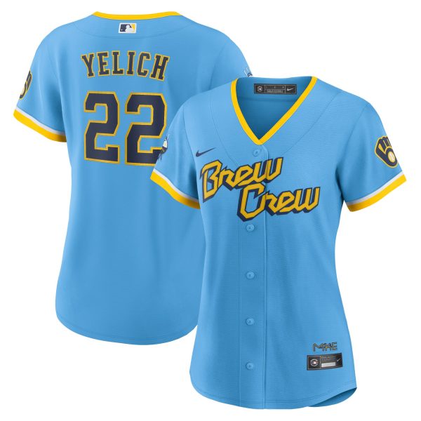 womens milwaukee brewers christian yelich nike powder blue city connect replica player jersey | Milwaukee Brewers Hats MLB Hats & Jerseys Collection